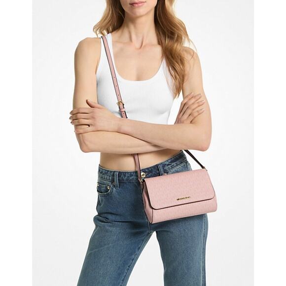 MICHAEL KORS Jet Set Medium MK Logo PVC Convertible Crossbody Pouchette Bag - Picture 9 of 13